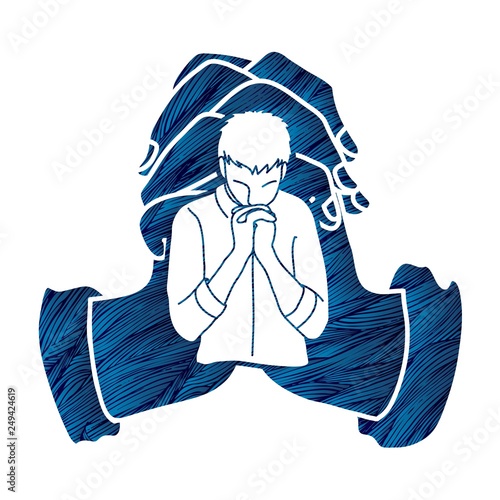 Pray , Prayer, Praise to the Lord , Double exposure cartoon graphic vector