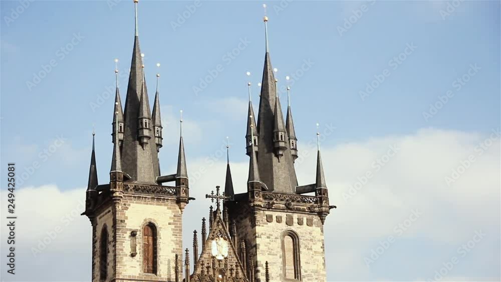 The Spires and Towers of the Church of Our Lady Before Tyn, a Gothic Church and a Dominant Feature of the Old Town of Prague, the The Spires and Towers of the Church of Our Lady Before Tyn, a Gothic Church and a Dominant Feature of the Old Town of Prague, the