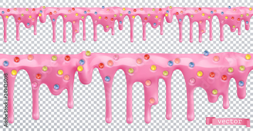 Doughnut glaze. Sweet cream. Melt drip. 3d realistic vector seamless pattern