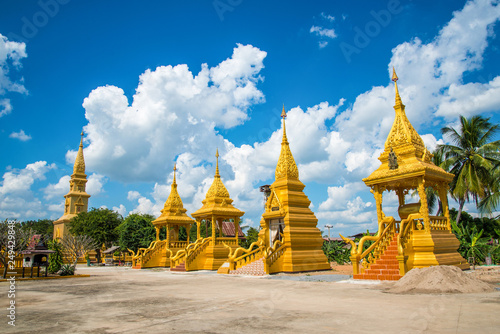 Thai golden pagoda in the temple thailand and blue sky