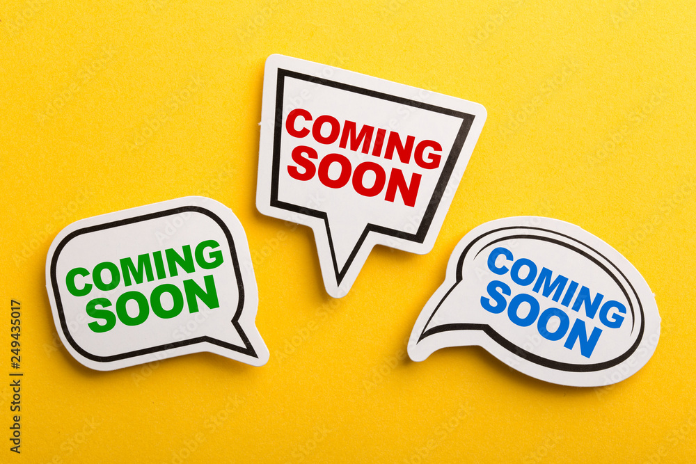 Coming Soon Speech Bubble Isolated On Yellow Background Coming Soon Speech Bubble Isolated On Yellow Background