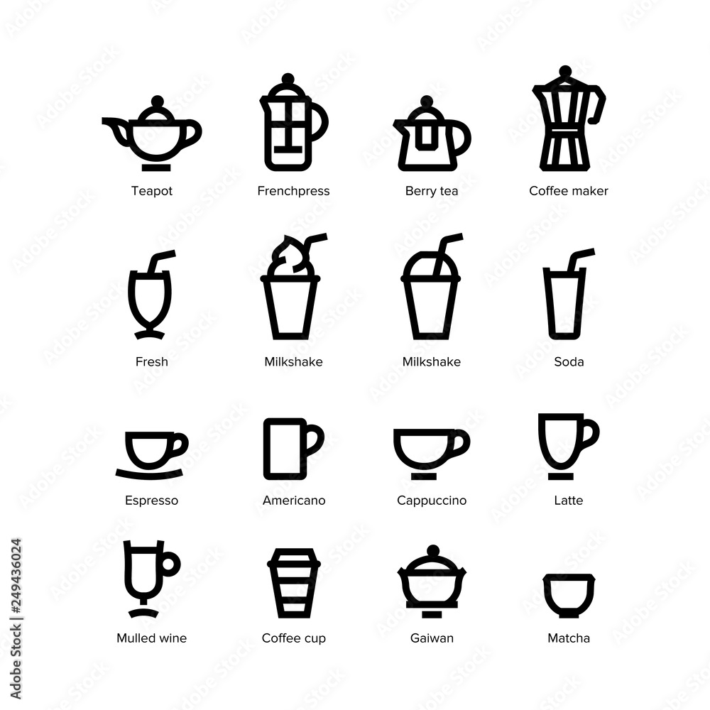 beverages and drinks icons vector set beverages and drinks icons vector set