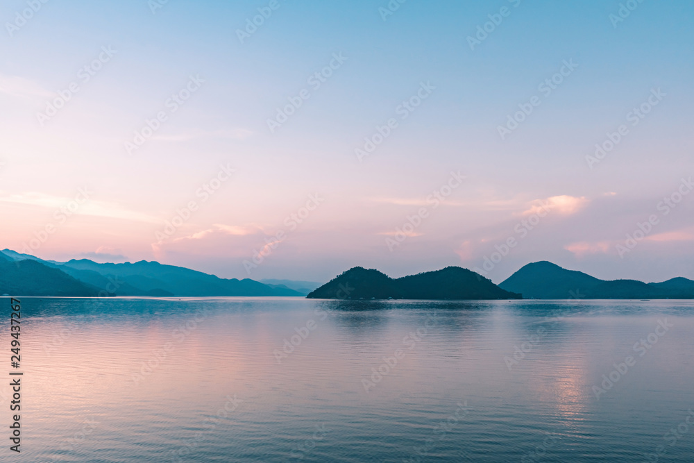 Scenery after sunset of Kwai Yai river at Srinagarind Dam in Kanchanaburi, Thailand Scenery after sunset of Kwai Yai river at Srinagarind Dam in Kanchanaburi, Thailand