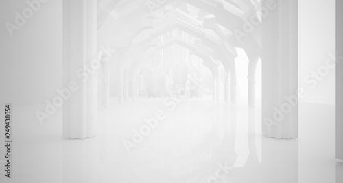 Abstract white gothic interior. 3D illustration and rendering.
