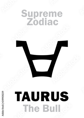 Astrology Alphabet: TAURUS (The Bull), constellation Taurus. Sign of Supreme Zodiac (Internal circle). Hieroglyphic character (persian symbol).