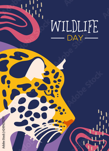 Wildlife day poster of leopard in jungle
