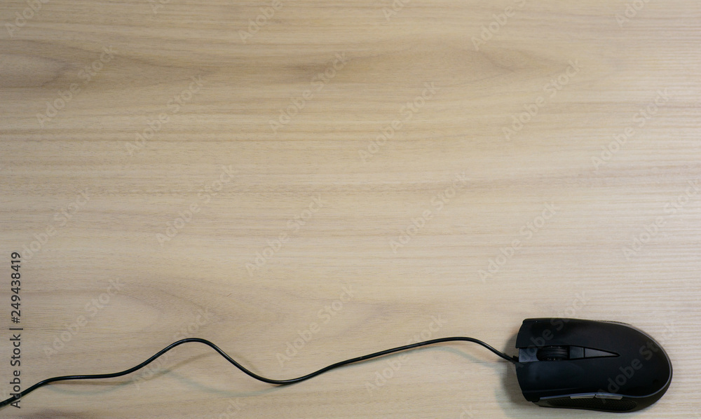 mouse on wooden table floor in technology equipments concept, high angle view with copy space mouse on wooden table floor in technology equipments concept, high angle view with copy space