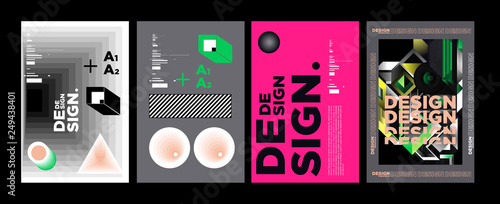 Abstract Geometric Collage Poster Design Template in Trendy vivid colors