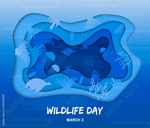 Wildlife Day cutout card of sea animals underwater