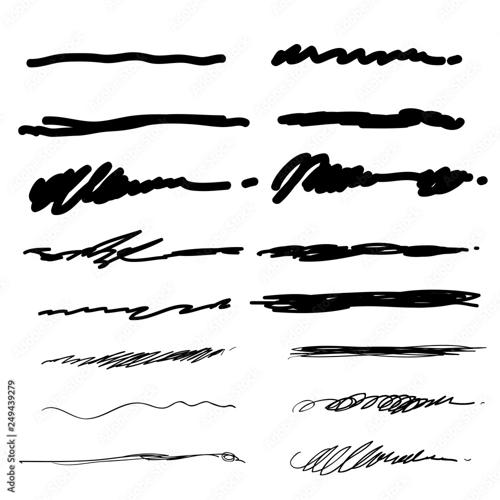 Collection of hand drawn Underline Strokes in Marker Brush Doodle Style Various Shapes in Lines vector