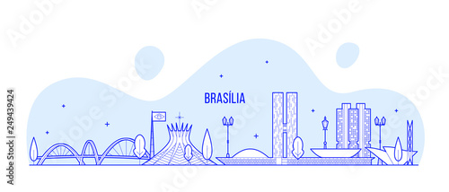 Brasilia skyline Brazil city buildings vector line photo