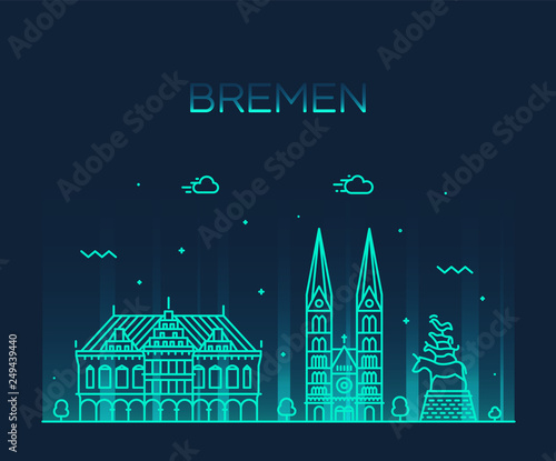 Bremen skyline Germany vector city linear style