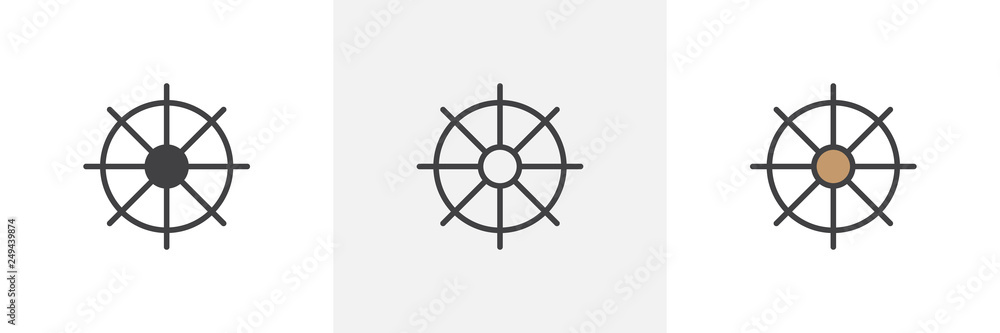 Ship Steering Wheel icon. Line, glyph and filled outline colorful version, ship rudder outline and filled vector sign. Symbol, logo illustration. Different style icons set. Pixel perfect vector 