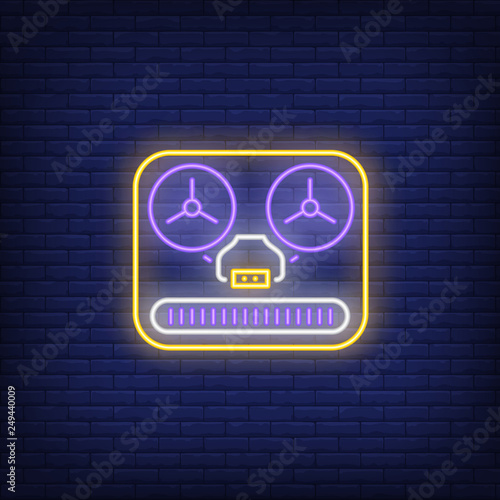 Reel-to-reel tape recorder neon sign