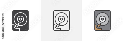 Hard disk icon. Line, glyph and filled outline colorful version, Hard drive outline and filled vector sign. HDD symbol, logo illustration. Different style icons set. Pixel perfect vector graphics