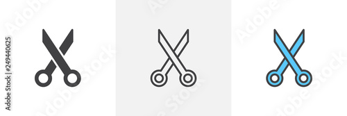 Scissors icon. Line, glyph and filled outline colorful version, tailors scissors outline and filled vector sign. Cutting symbol, logo illustration. Different style icons set. Pixel perfect vector 