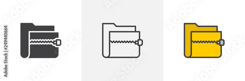 zip folder icon. Line, glyph and filled outline colorful version, archive folder outline and filled vector sign. Symbol, logo illustration. Different style icons set. Pixel perfect vector graphics