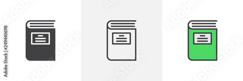 Book cover icon. Line, glyph and filled outline colorful version, library book outline and filled vector sign. Education symbol, logo illustration. Different style icons set. Pixel perfect vectors