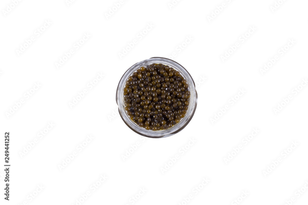 Black caviar in a bowl on a white background. High price Black caviar in a bowl on a white background. High price