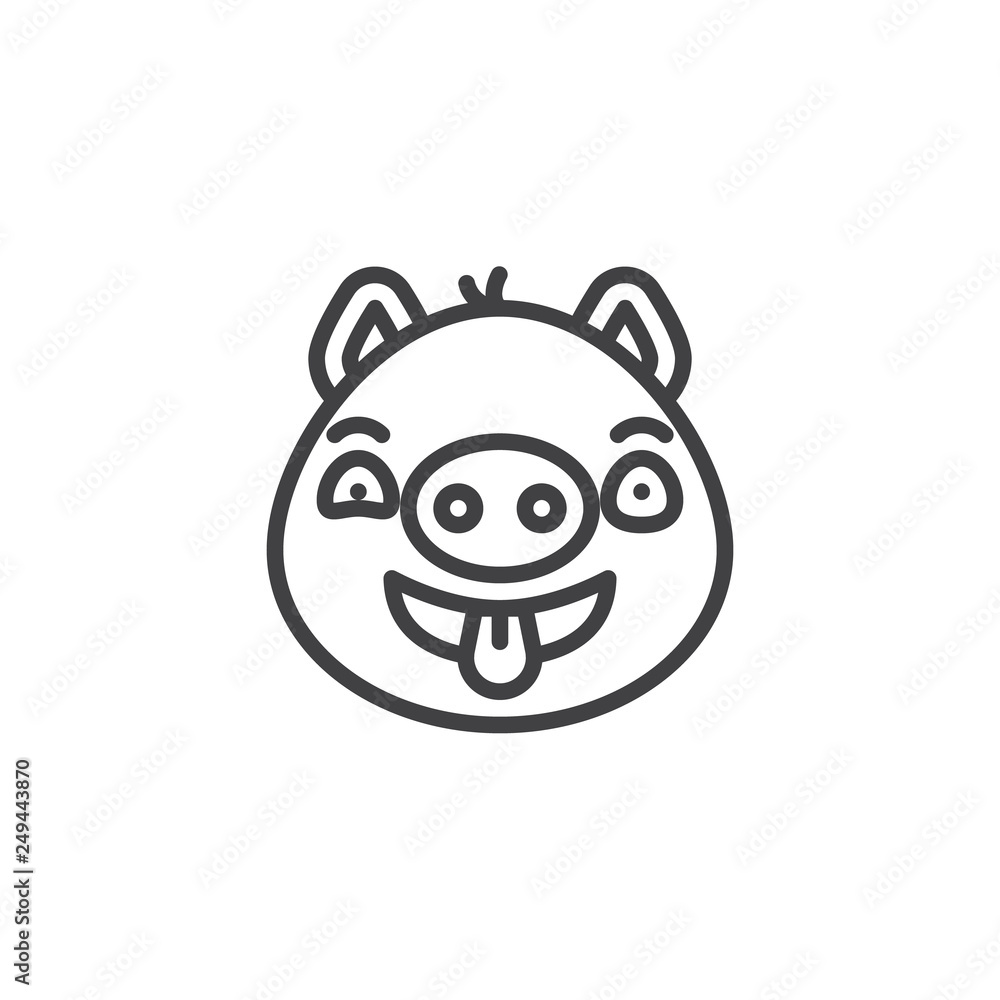 Crazy face with eyes and mouth showing tongue line icon. linear style sign for mobile concept and web design. Piggy face Emoji outline vector icon. Pig year zodiac symbol, logo illustration. Crazy face with eyes and mouth showing tongue line icon. linear style sign for mobile concept and web design. Piggy face Emoji outline vector icon. Pig year zodiac symbol, logo illustration.