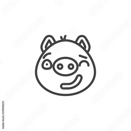 Piggy winking face emoticon line icon. linear style sign for mobile concept and web design. Flirting face emoji outline vector icon. Pig year zodiac symbol, logo illustration. Pixel perfect vector 