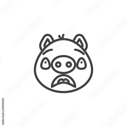 Piggy offended face emoticon line icon. linear style sign for mobile concept and web design. Sad piggy face emoji outline vector icon. Pig year zodiac symbol, logo illustration. Pixel perfect vector 