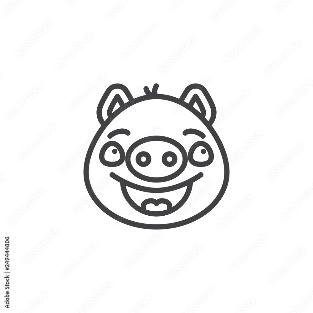 Piggy cute face emoticon line icon. linear style sign for mobile concept and web design. Happy face emoji outline vector icon. Pig year zodiac symbol, logo illustration. Pixel perfect vector graphics Piggy cute face emoticon line icon. linear style sign for mobile concept and web design. Happy face emoji outline vector icon. Pig year zodiac symbol, logo illustration. Pixel perfect vector graphics