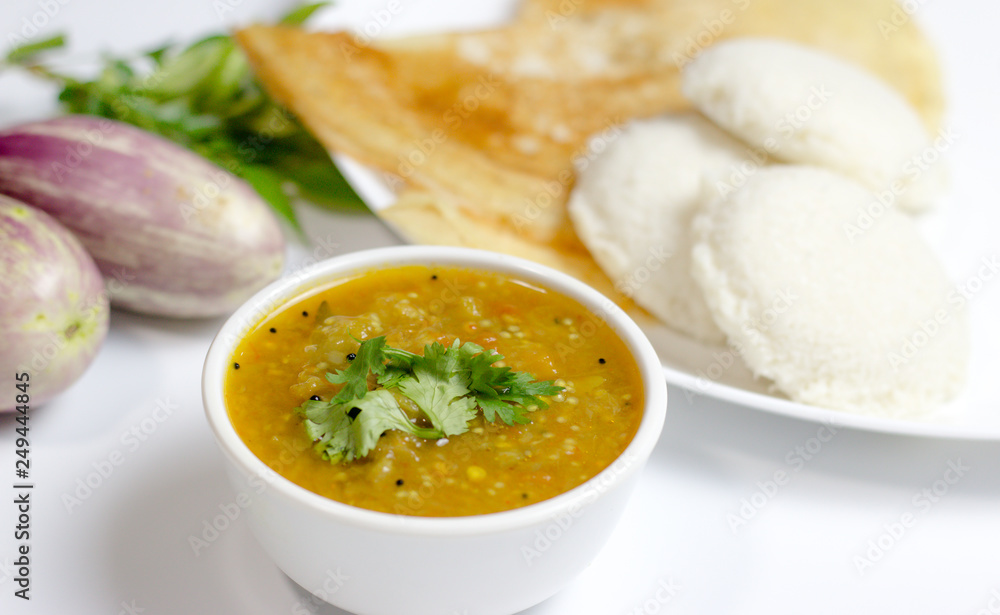 Dosa idli with sambar and dall for breakfast or dinner in south india Dosa idli with sambar and dall for breakfast or dinner in south india