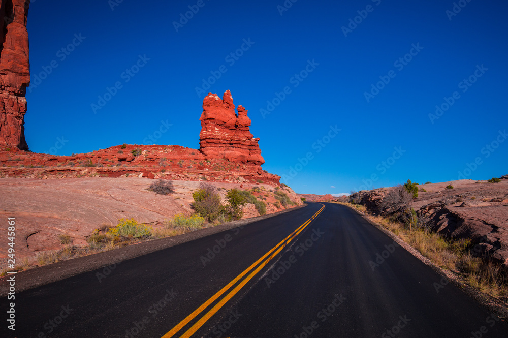 Endles road, Road through the mountains. USA. COLORADO. ARCHES NATIONAL PARK. Endles road, Road through the mountains. USA. COLORADO. ARCHES NATIONAL PARK.