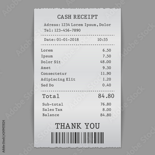 vector paper cash sell receipt