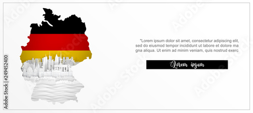 Tour and travel advertising template with travel to Berlin, Germany with famous landmarks in paper cut style vector illustration 
