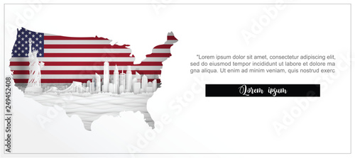 Tour and travel advertising template with travel to New york City, America with famous landmarks in paper cut style vector illustration 
