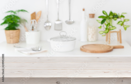Wallpaper Mural Empty tabletop over blurred kitchen cooking place for product display Torontodigital.ca