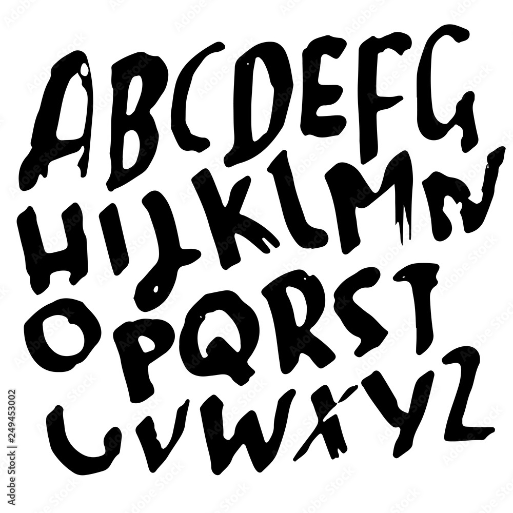 Simple alphabet letters. Handdrawn grunge ink font. Vector illustration. Simple alphabet letters. Handdrawn grunge ink font. Vector illustration.