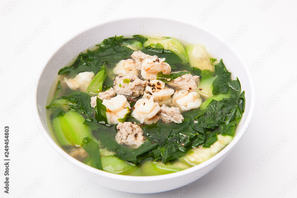 shrimp soup and vegetables