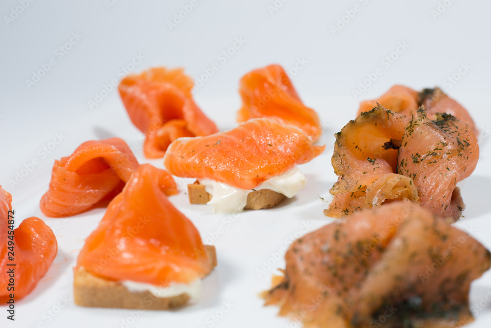 Sliced salmon fish fillet. 