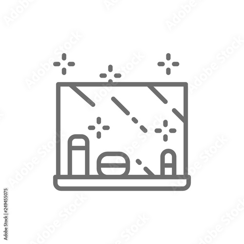 Dressing table, makeup mirror, cosmetics line icon.