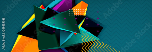 3d triangular shapes geometric background. Origami style pattern with triange shapes for decorative design. Poster design. Line design. Modern presentation template