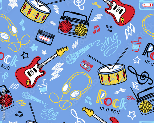 Seamles pattern vector with hand drawn musical instrument