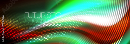 Fluid colors mixing glowing neon wave background, holographic texture