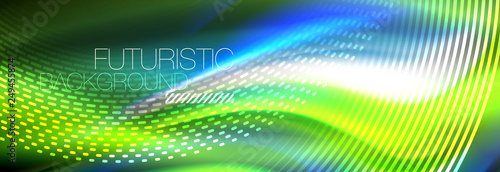 Fluid colors mixing glowing neon wave background, holographic texture