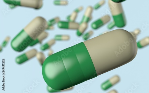 3d illustration antidepressant with word happiness pill close up photo