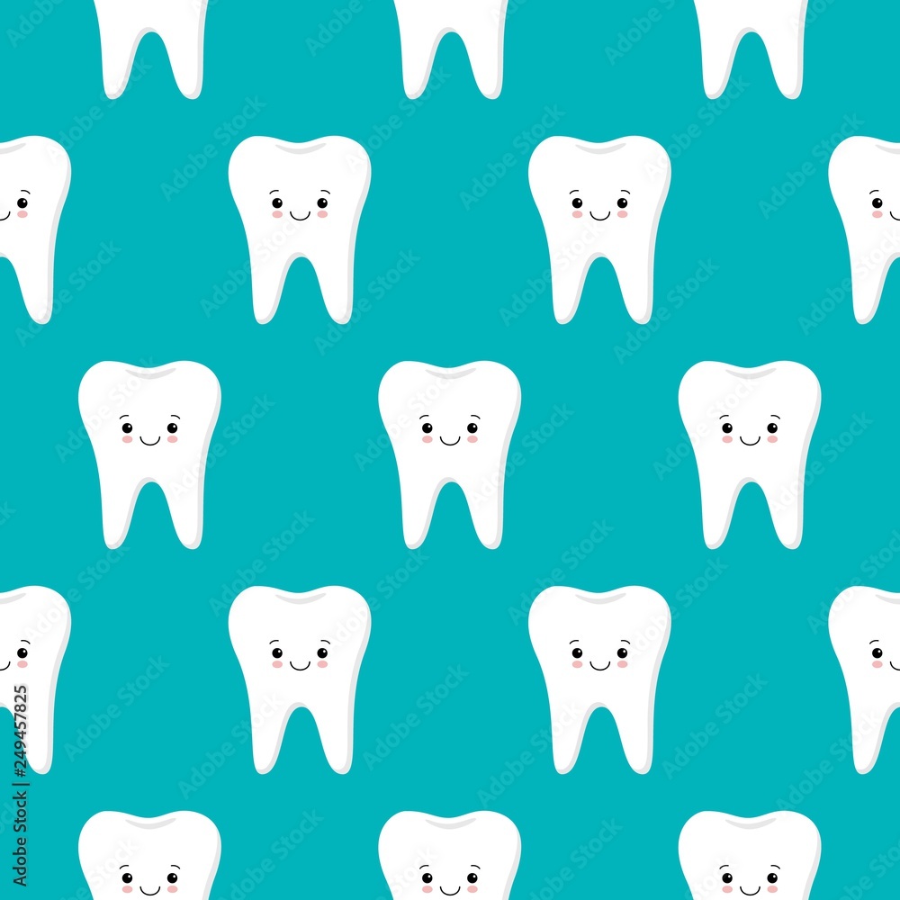 Vector seamless pattern with teeth on a blue background. Cute kawaii style Vector seamless pattern with teeth on a blue background. Cute kawaii style