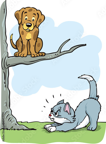 Scared dog and cat
