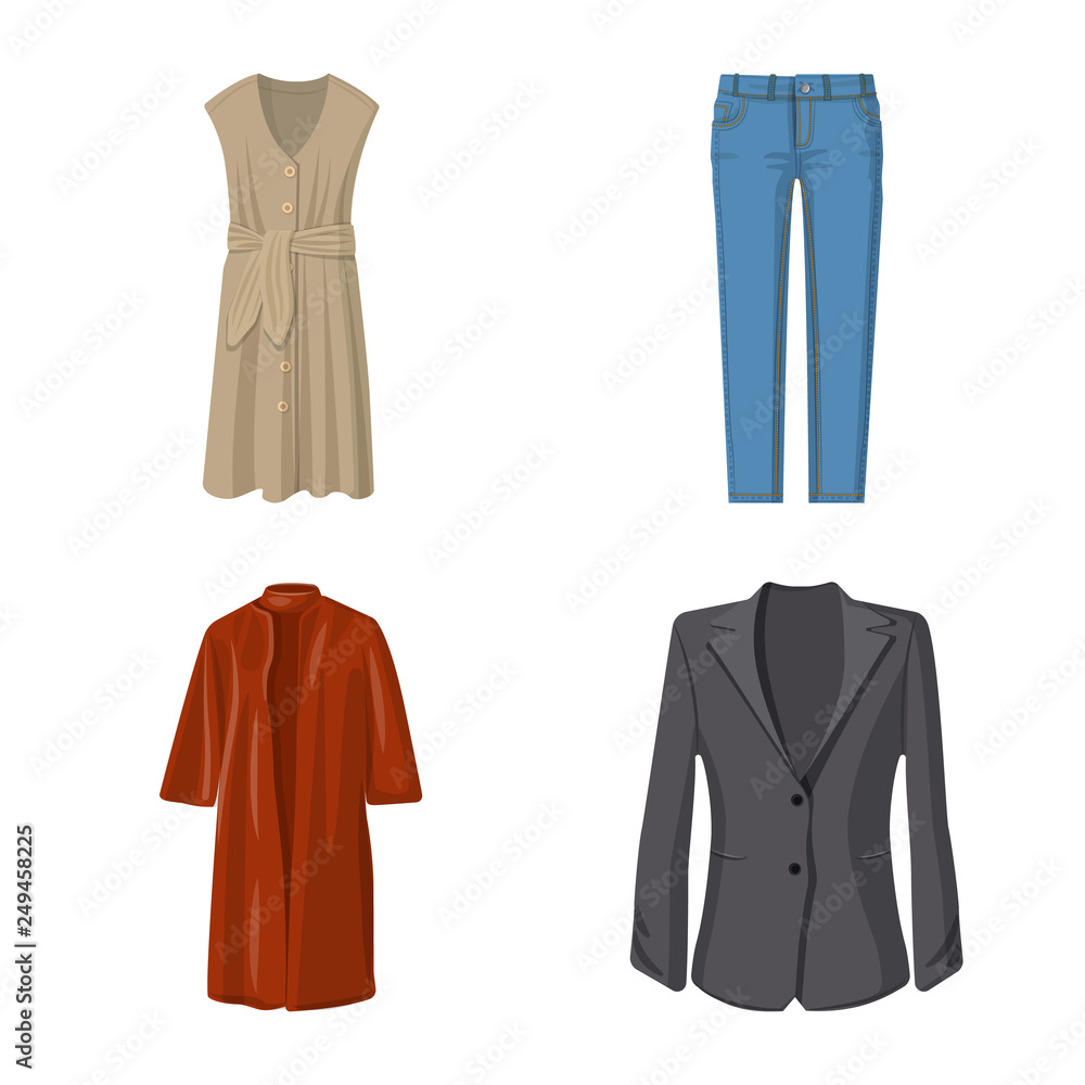 Vector illustration of woman and clothing logo. Set of woman and wear stock symbol for web. Vector illustration of woman and clothing logo. Set of woman and wear stock symbol for web.