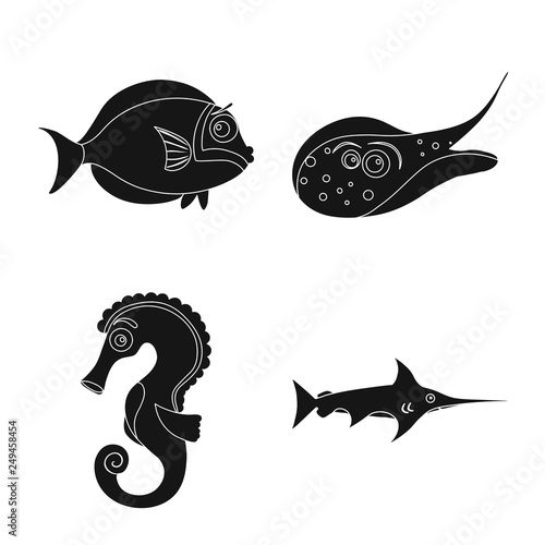 Vector design of sea and animal sign. Set of sea and marine stock vector illustration.