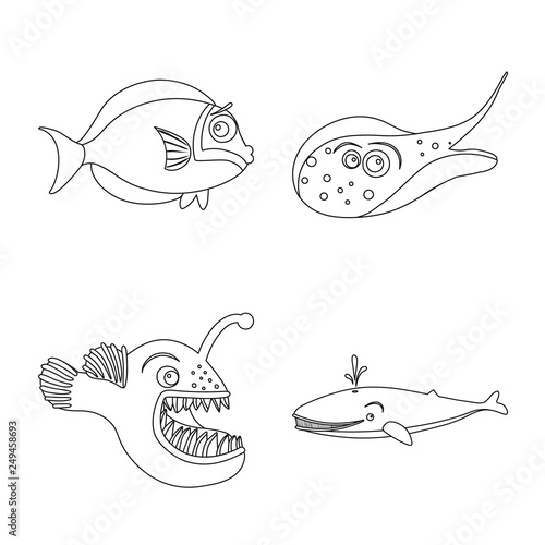 Isolated object of sea and animal logo. Set of sea and marine stock vector illustration.