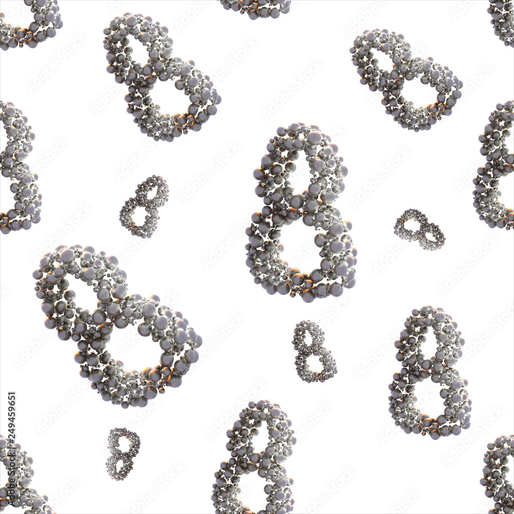 golden 8 numbers made by spheres isolated on bright background. Happy womans day seamless design pattern. 3d illustration golden 8 numbers made by spheres isolated on bright background. Happy womans day seamless design pattern. 3d illustration