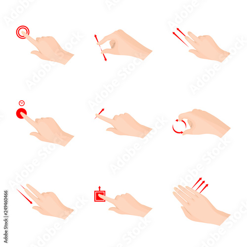 Vector illustration of touchscreen and hand symbol. Set of touchscreen and touch stock symbol for web.