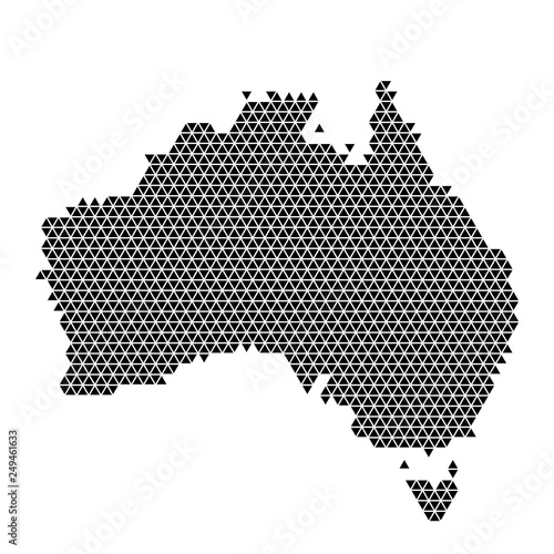 Australia map abstract schematic from black triangles repeating pattern geometric background with nodes. Vector illustration.